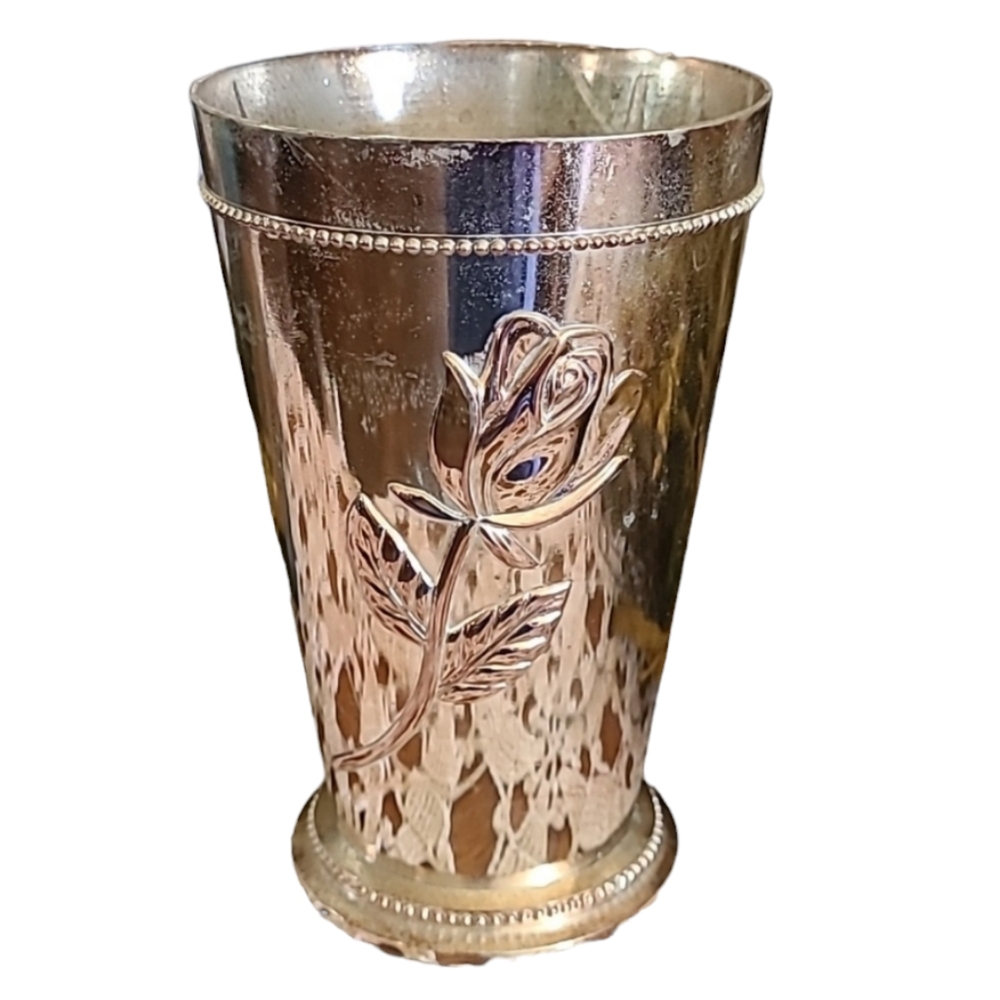 Silverplate Rose Embossed Vase Teleflora Vintage Shabby Chic